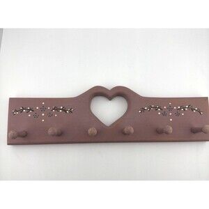 Vintage wooden heart key holder 12 Inch Mauve hand painted